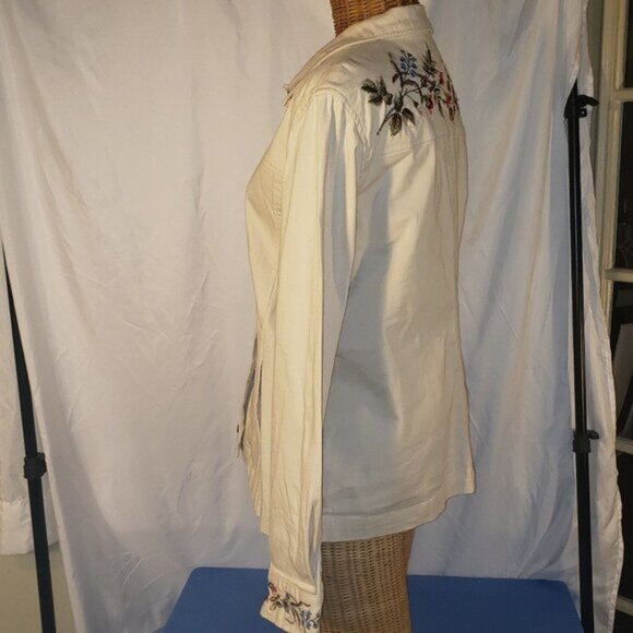 Ladies TABI Cream Denim Jacket Embroidered w/Fall Leaves - M - Picture 4 of 6